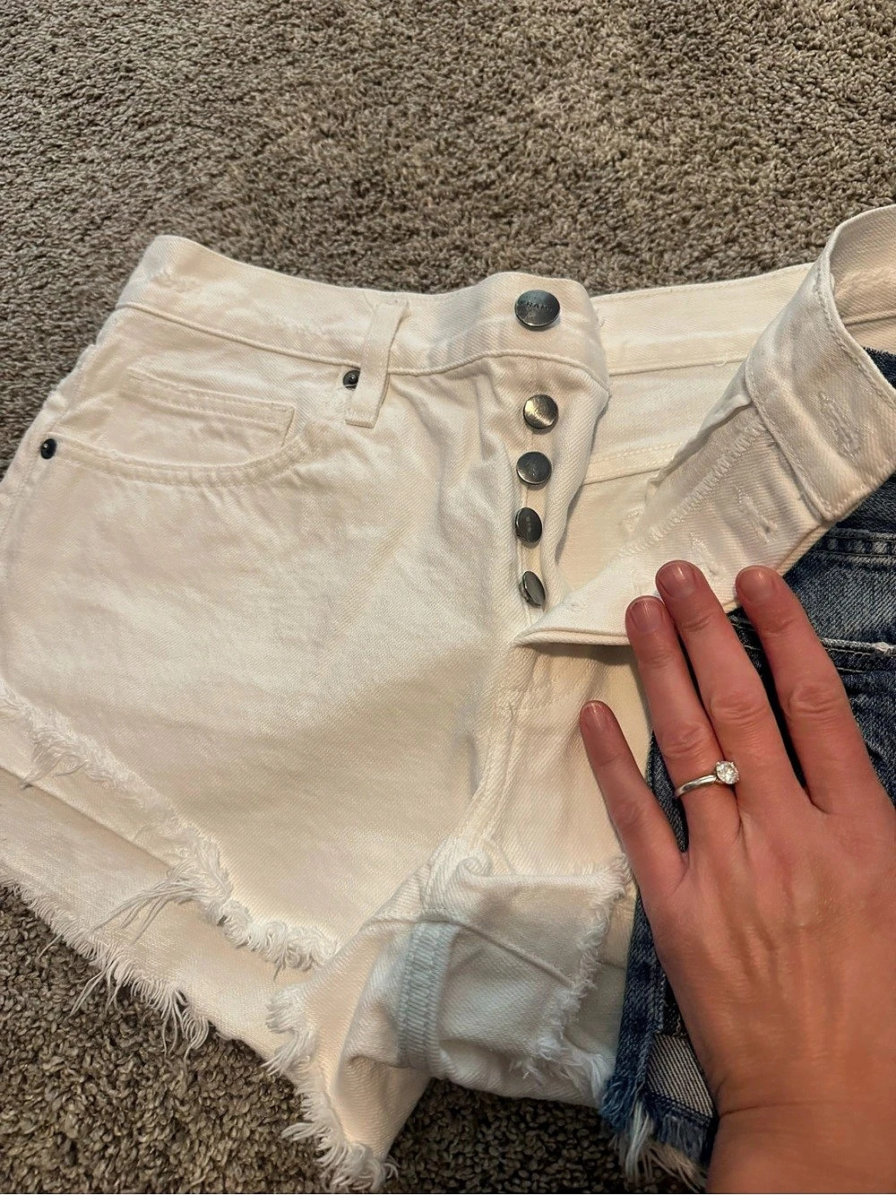 FRAME Le Cutoff Denim Shorts 2 pair, White & Blue Waist 26